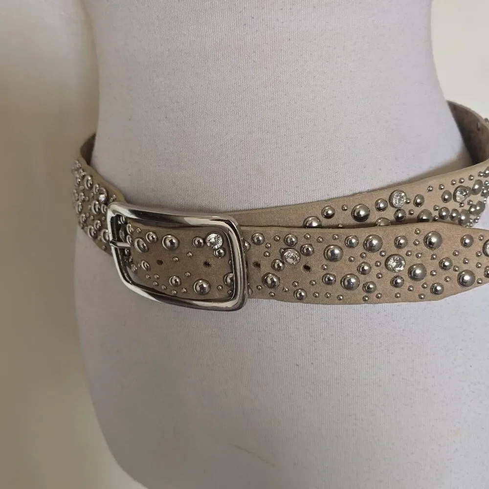GUESS Vtg Y2K Genuine Suede RHINESTONE SILVER STUDDED Wmn 1.5
